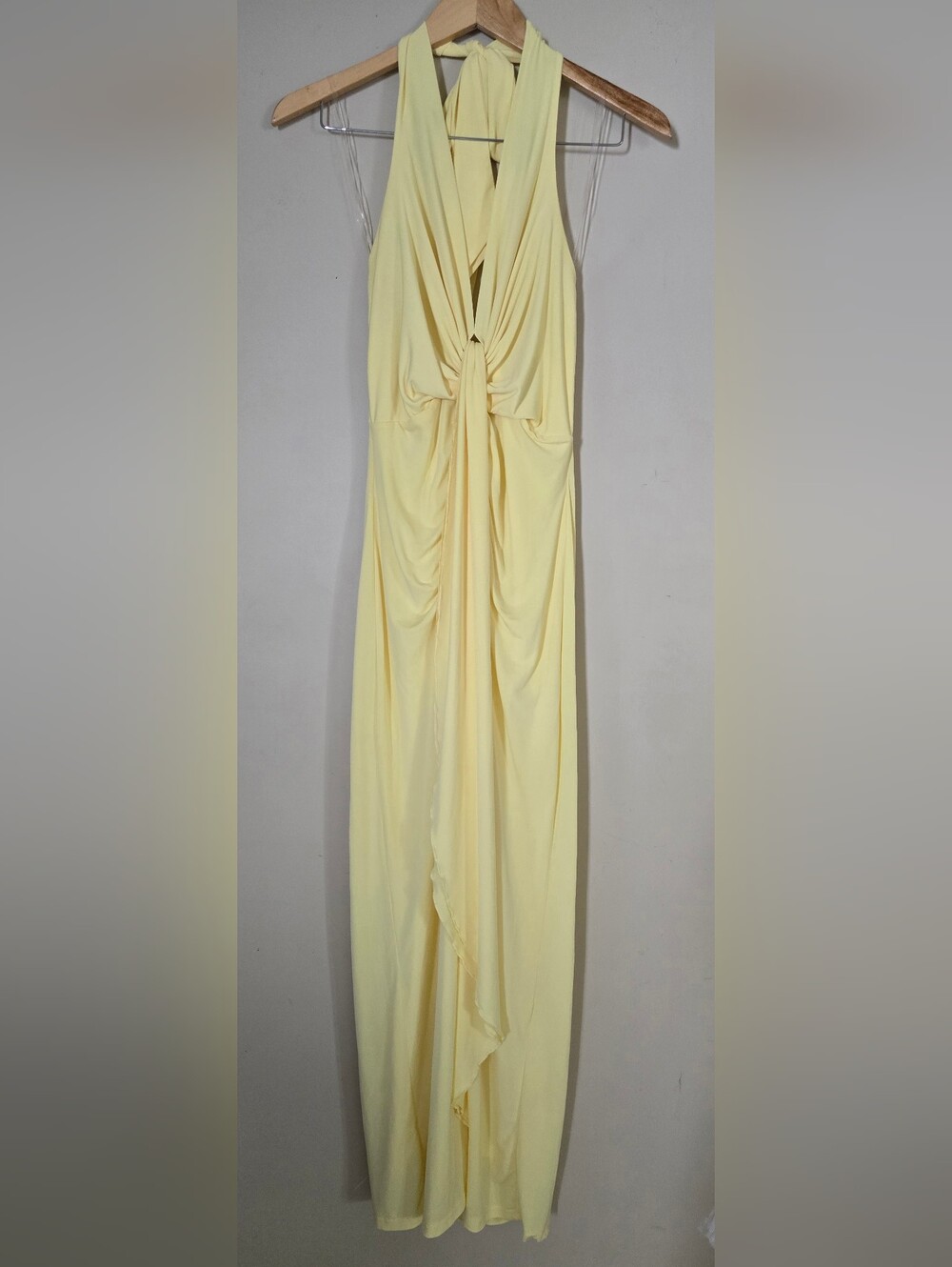 Selfie Leslie Elegant Yellow Halter Maxi Dress - Draped Front